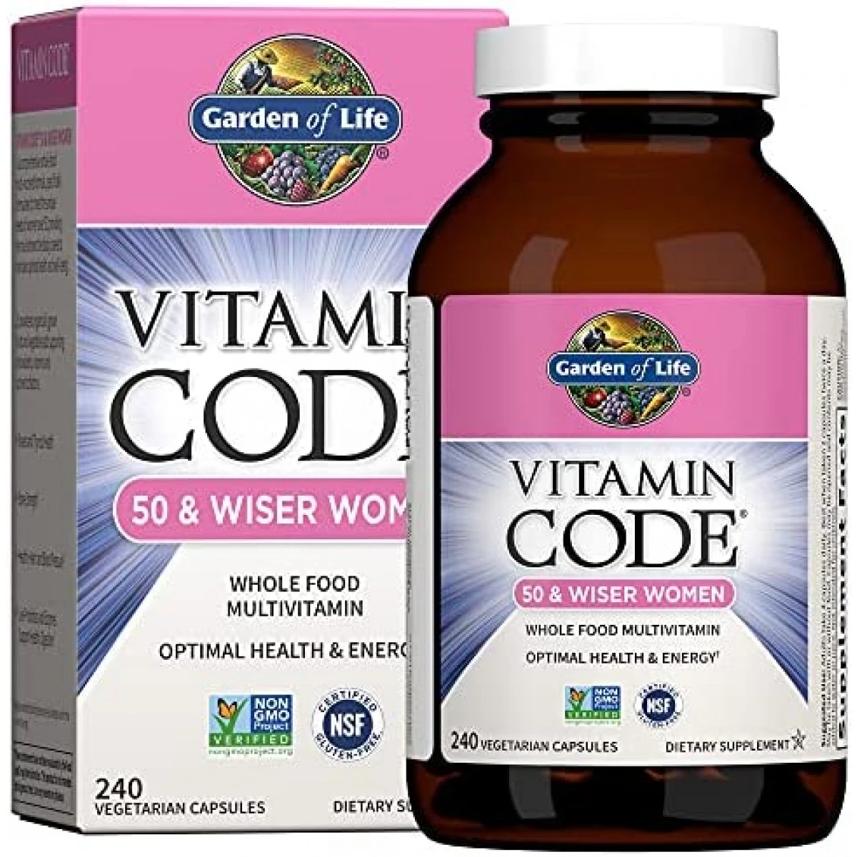 Garden Of Life Multivitamin For Women 50 & Over, Vitamin Code Women 50 & Wiser Multi - 240 Capsules With Vitamins A, B, C, D3, E & K, CoQ10, Probiotics & Enzymes