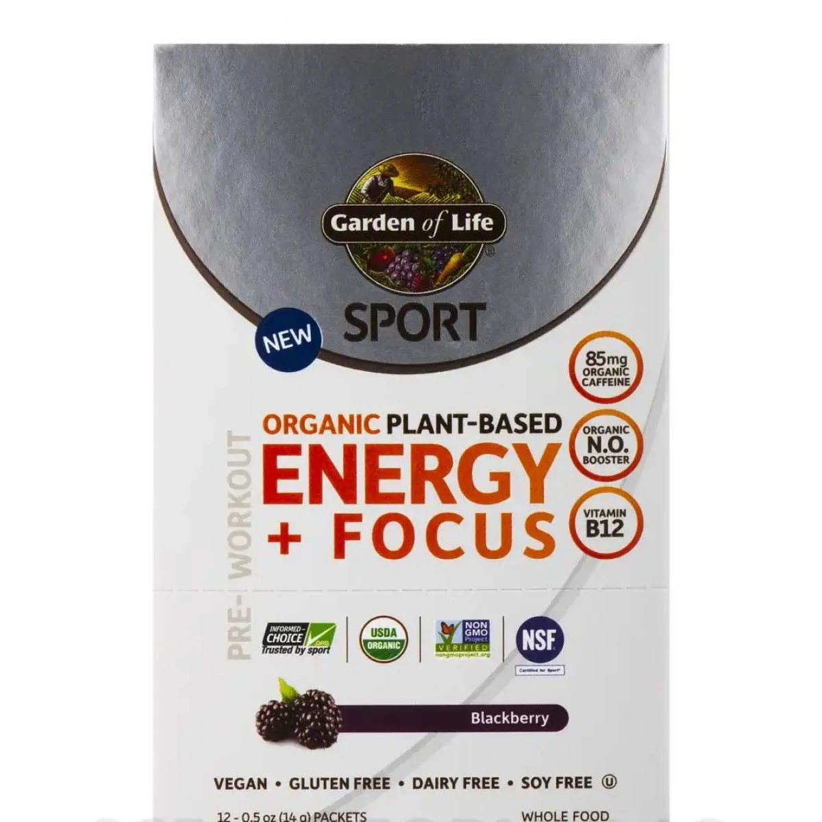 Garden Of Life Sport Organic Plant-Based Energy + Focus, Blackberry - Box Of 12 Packets (0.5 Oz / 14 Grams Each) - Image 2