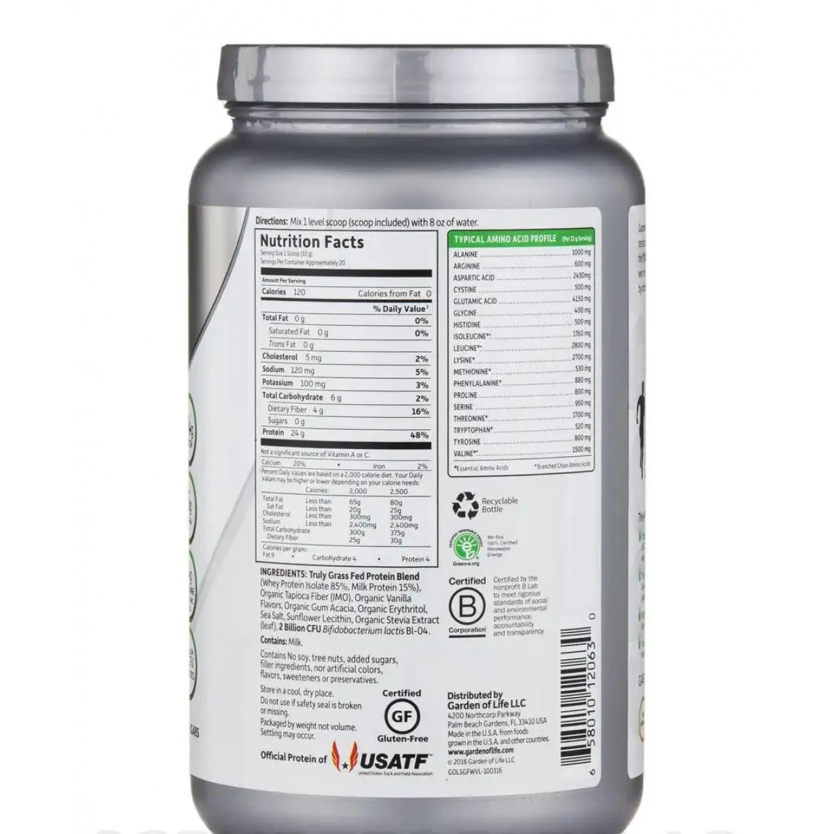 Garden Of Life Sport Certified Grass Fed Whey, Vanilla - 23 Oz (1 Lb 7 Oz / 652 Grams) - Image 2