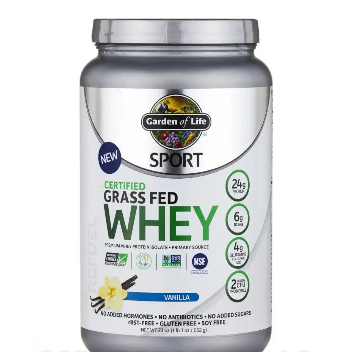 Garden Of Life Sport Certified Grass Fed Whey, Vanilla - 23 Oz (1 Lb 7 Oz / 652 Grams)