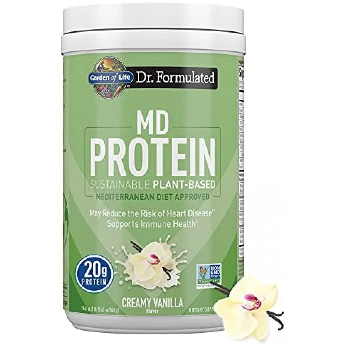Garden Of Life Vanilla Plant Based Protein Powder With Fava Bean, Sprouted Barley & Rice Plus Immune Support & Probiotics For Digestion – Dr Formulated MD – Non GMO, Carbon Neutral, 14 Servings
