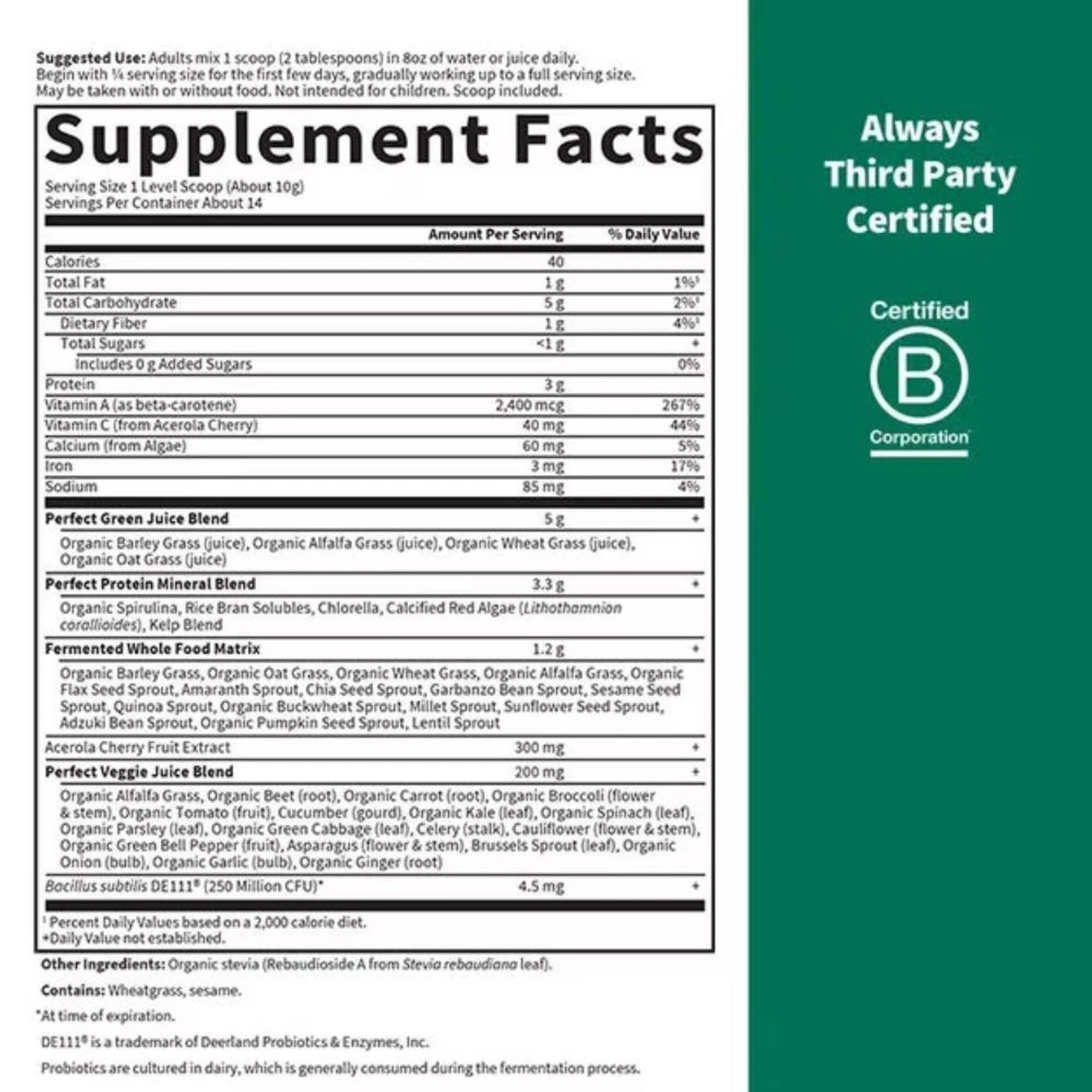 Garden Of Life Perfect Food Super Green Formula 140 Grams - Image 2