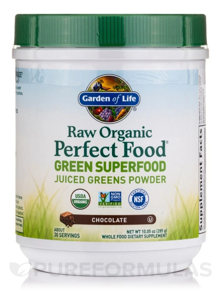 Raw Organic Perfect Food® Green Superfood Juiced Greens Powder, Chocolate Flavor - 11.9 Oz (338 Grams)