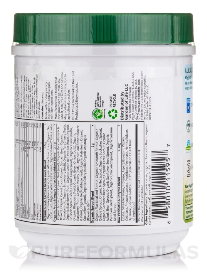 Raw Organic Perfect Food® Green Superfood Juiced Greens Powder, Chocolate Flavor - 11.9 Oz (338 Grams) - Image 3