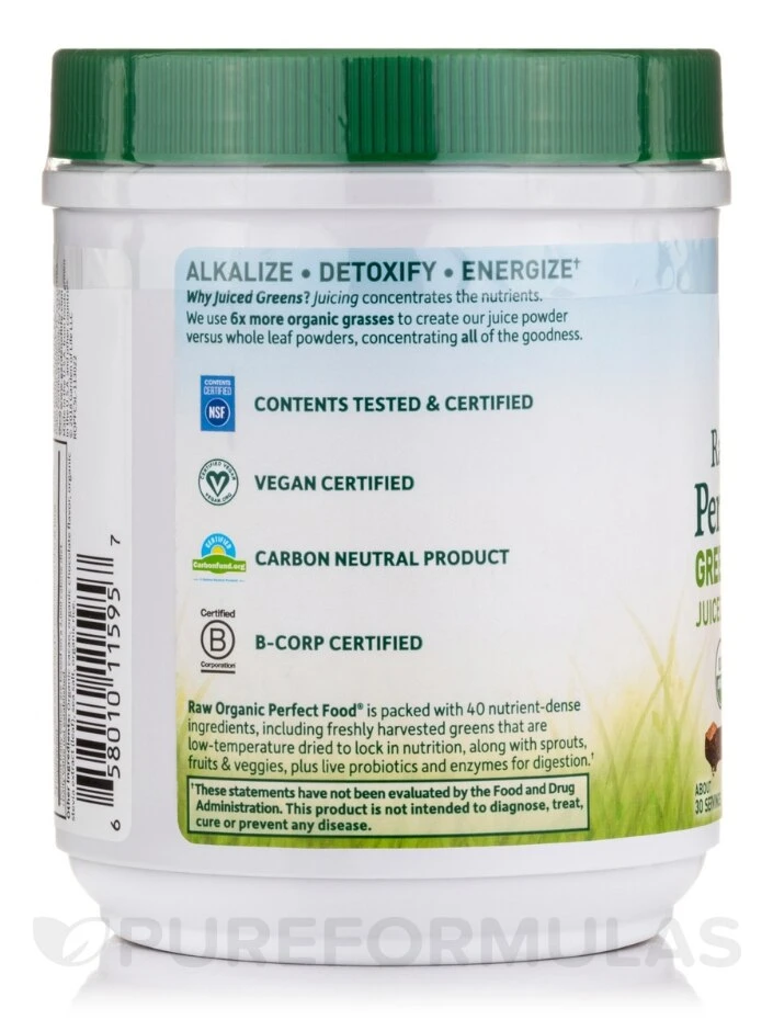 Raw Organic Perfect Food® Green Superfood Juiced Greens Powder, Chocolate Flavor - 11.9 Oz (338 Grams) - Image 4