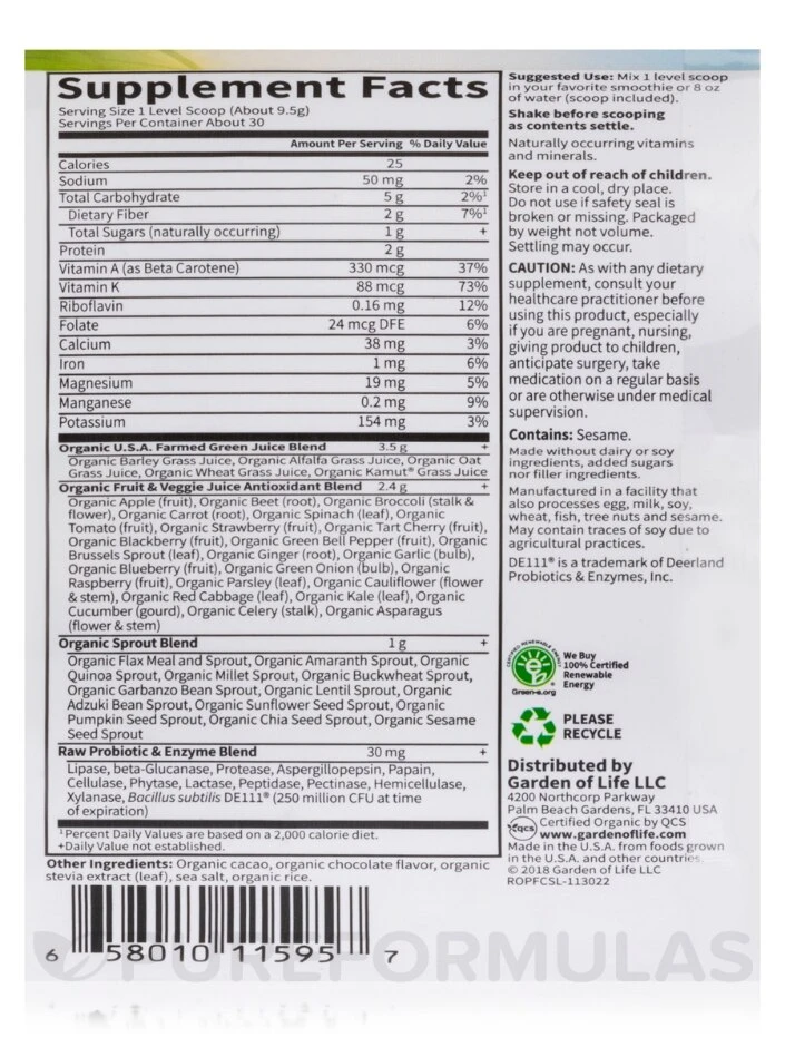 Raw Organic Perfect Food® Green Superfood Juiced Greens Powder, Chocolate Flavor - 11.9 Oz (338 Grams) - Image 5