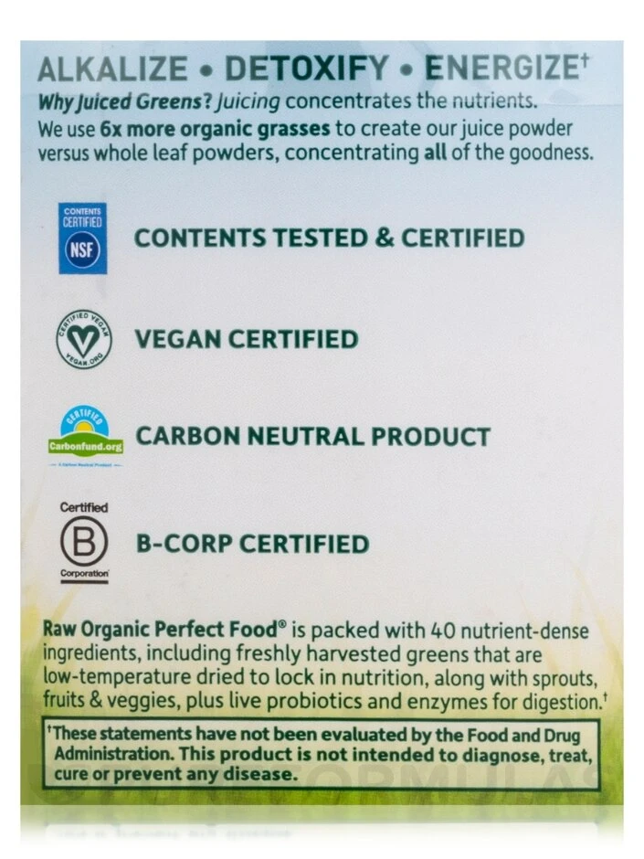Raw Organic Perfect Food® Green Superfood Juiced Greens Powder, Chocolate Flavor - 11.9 Oz (338 Grams) - Image 6