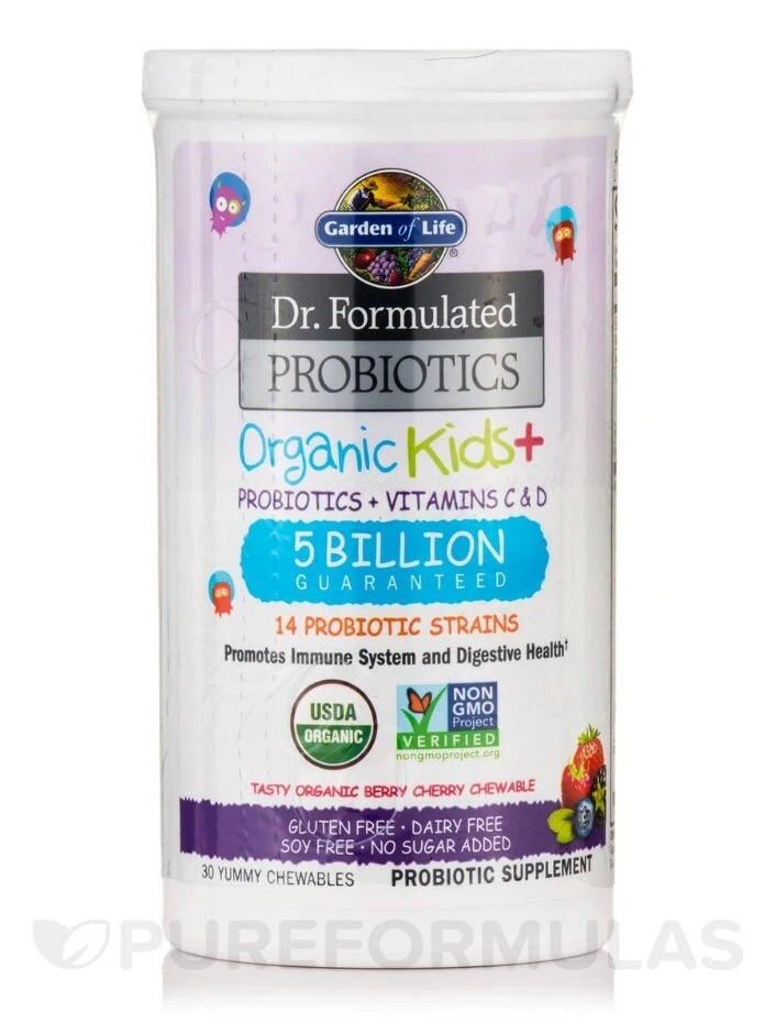 Dr. Formulated Probiotics Organic Kids+ 5 Billion CFU, Berry Cherry Flavor (Shelf Stable) - 30 Chewables - Image 7