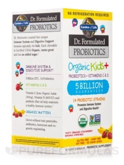 Dr. Formulated Probiotics Organic Kids+ 5 Billion CFU, Strawberry Banana Flavor (Shelf Stable) - 30 Chewables