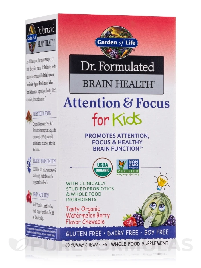 Dr. Formulated Brain Health Attention & Focus For Kids, Watermelon Berry Flavor - 60 Chewables