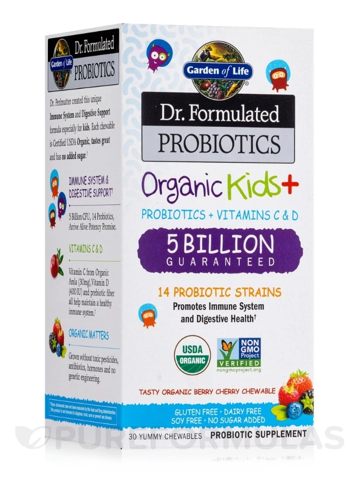 Dr. Formulated Probiotics Organic Kids+ 5 Billion CFU, Berry Cherry Flavor - 30 Chewables