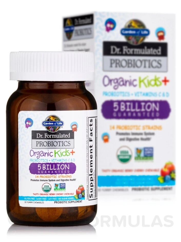 Dr. Formulated Probiotics Organic Kids+ 5 Billion CFU, Berry Cherry Flavor - 30 Chewables - Image 2