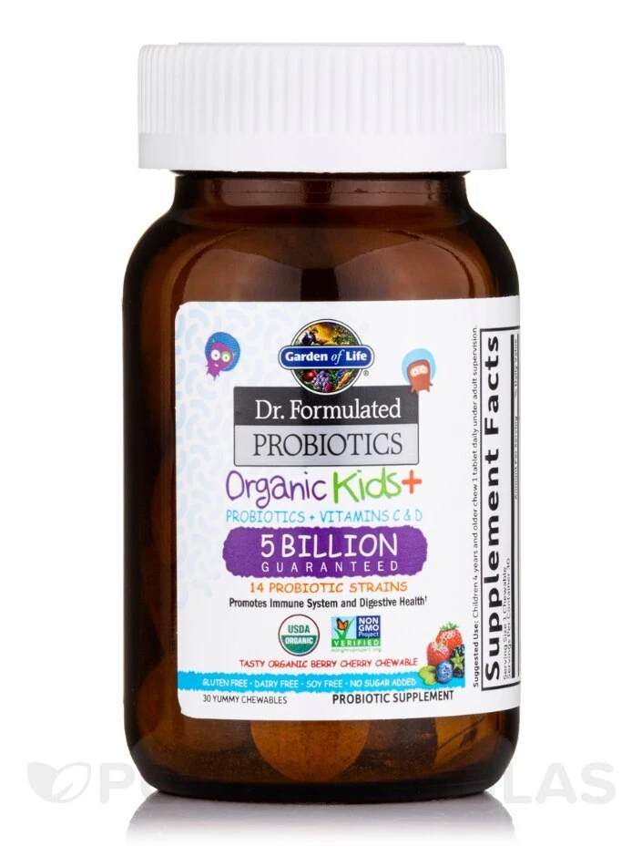 Dr. Formulated Probiotics Organic Kids+ 5 Billion CFU, Berry Cherry Flavor - 30 Chewables - Image 3