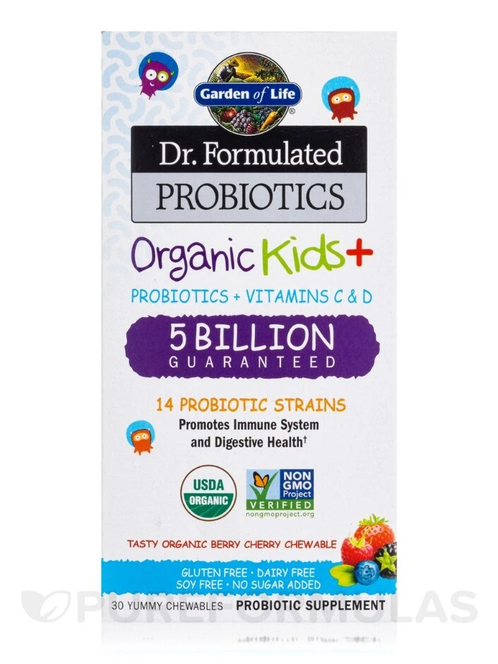 Dr. Formulated Probiotics Organic Kids+ 5 Billion CFU, Berry Cherry Flavor - 30 Chewables - Image 4