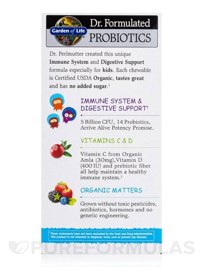 Dr. Formulated Probiotics Organic Kids+ 5 Billion CFU, Berry Cherry Flavor - 30 Chewables - Image 7