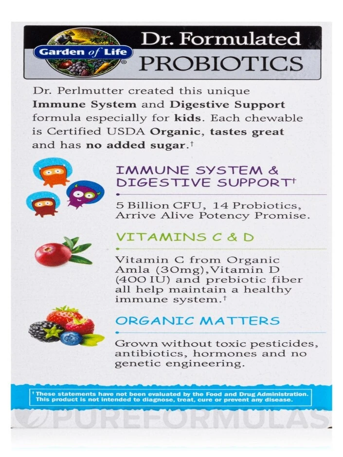 Dr. Formulated Probiotics Organic Kids+ 5 Billion CFU, Berry Cherry Flavor - 30 Chewables - Image 10