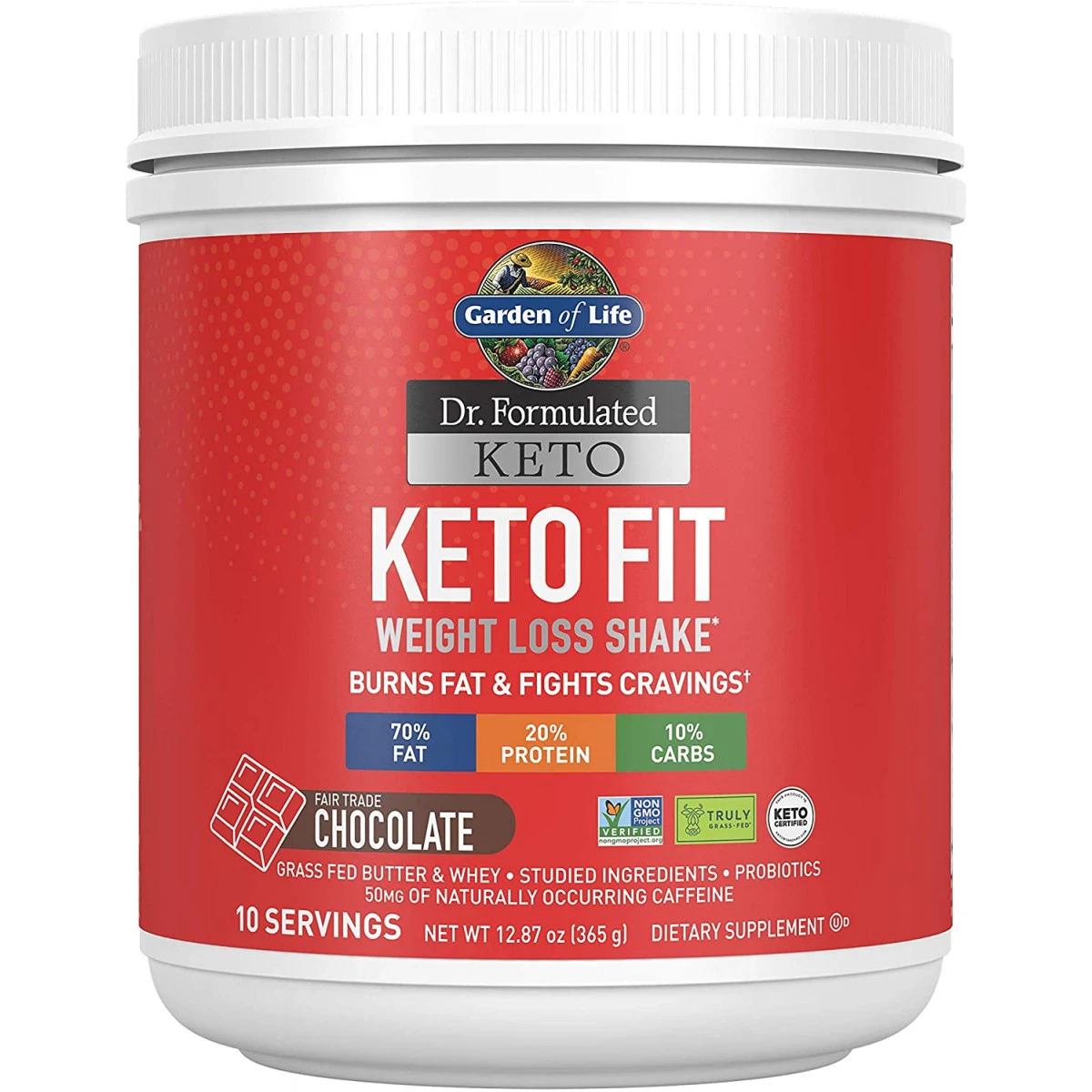 Garden Of Life Dr. Formulated Keto Fit Weight Loss Shake - Chocolate Powder, 10 Servings, Truly Grass Fed Butter And Whey Protein, Studied Ingredients, Gluten Free, Keto, Paleo *Packaging May Vary*